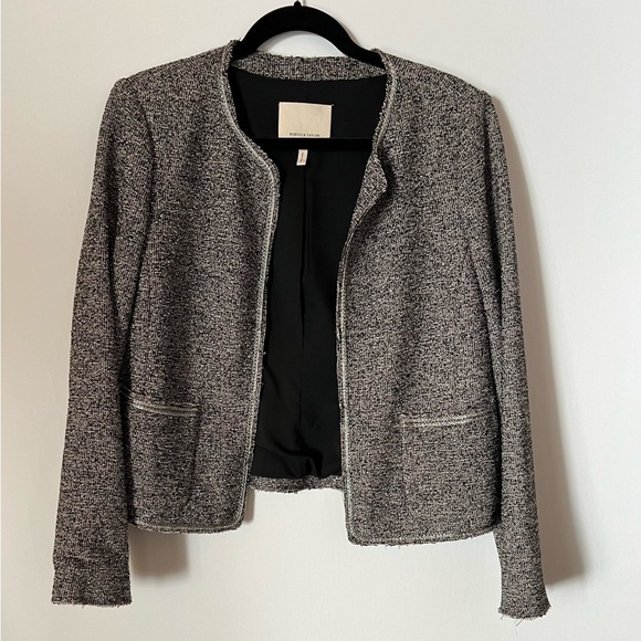 Rebecca Taylor tweed woven metallic accents blazer jacket black pink silver sz12 - Picture 1 of 6